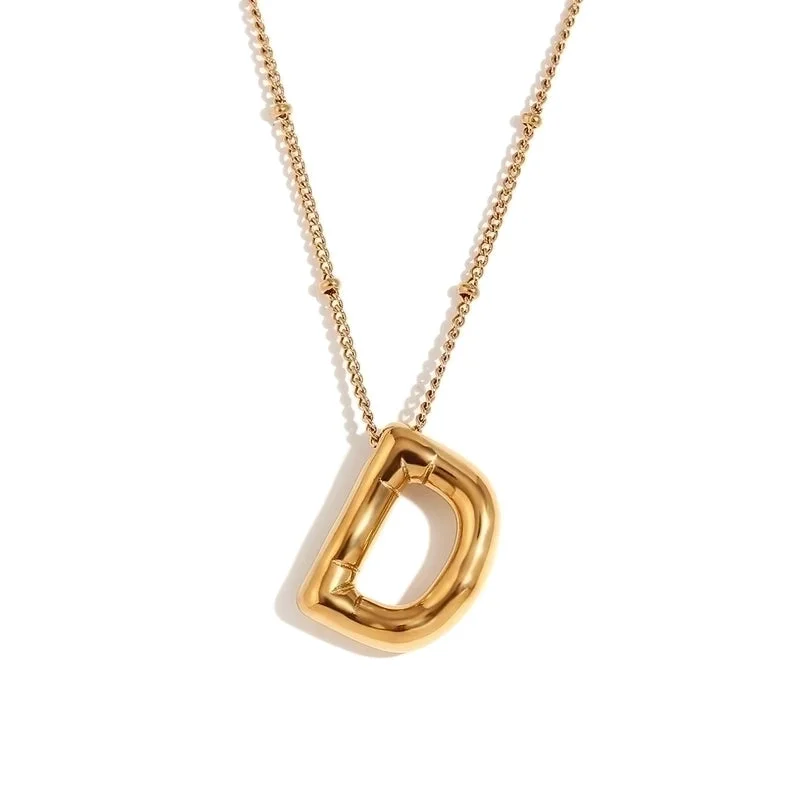 Party Balloon Letter Pendant Necklace-Gold-D