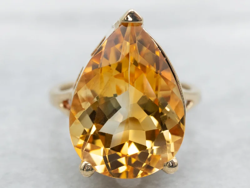 Large cocktail rings for women -Pear Cut Citrine Cocktail Ring