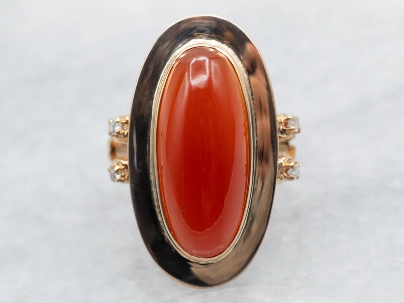 Dainty rings for women -Vintage Carnelian Ring with Diamond Accents