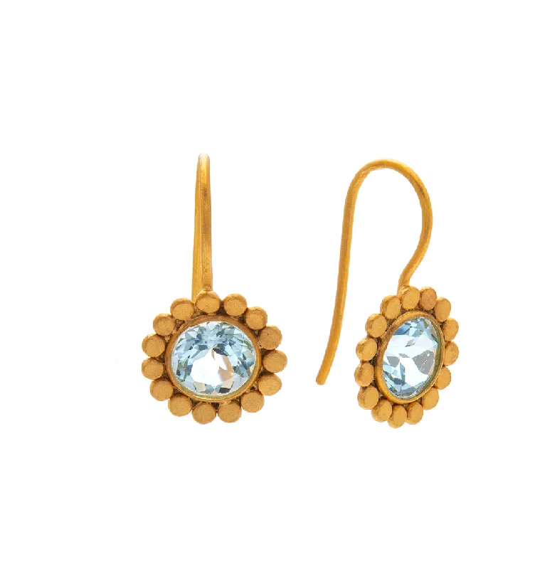 Cute earrings for women -Nava Zahavi Yellow Gold Blue Topaz Flower Earrings