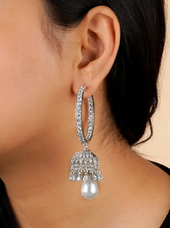 Single earring for women -White Color Silver Plated Faux Diamond Earrings - CZEAR522