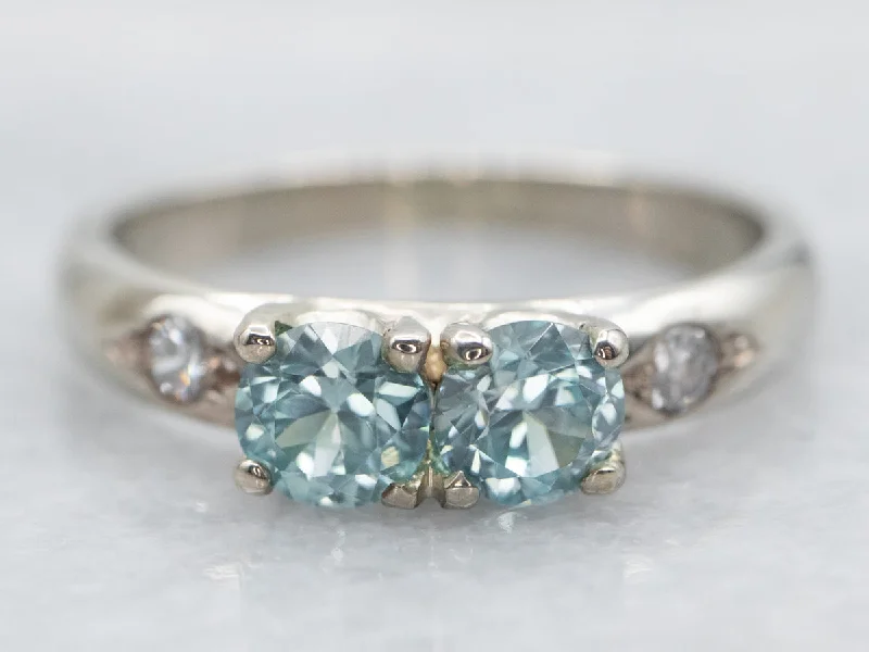 Statement gemstone rings for women -White Gold Blue Zircon Ring with Diamond Accents