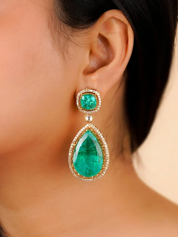 Zircon earrings for women -Green Color Gold Plated Moissanite Earrings - MO-EAR28LGR