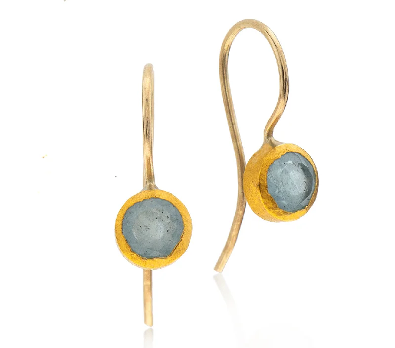 Small earrings for women -Nava Zahavi Small Round Aquamarine and Yellow Gold Earrings