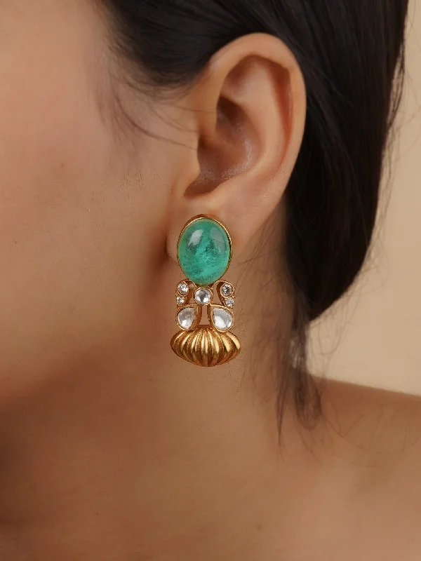 Ethnic earrings for women -Green Color Gold Plated Faux Polki Earrings - PK-E53LGR