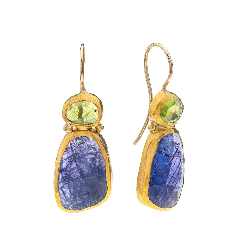 Everyday earrings for women -Nava Zahavi Yellow Gold Peridot and Tanzanite Mayven Earrings