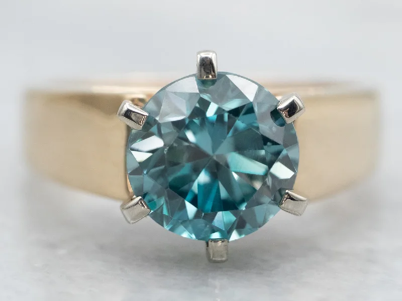 Adjustable gemstone rings for women -Yellow Gold Round Cut Blue Zircon Solitaire Ring