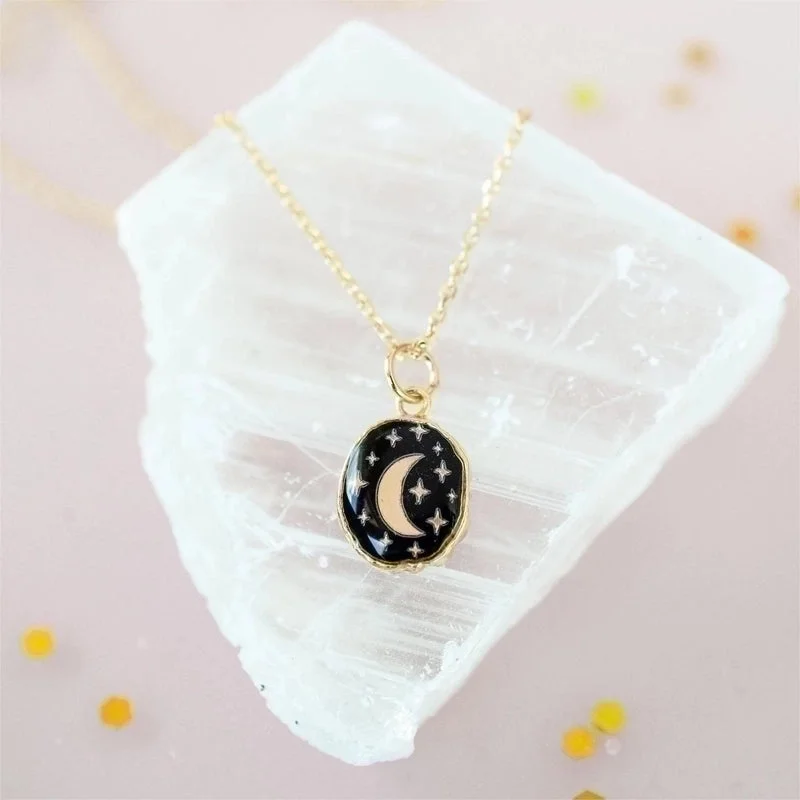 Colorful crystal necklaces for women -Simple Style Korean Style Star Moon Stainless Steel Enamel Plating Inlay Zircon 18k Gold Plated Pendant Necklace