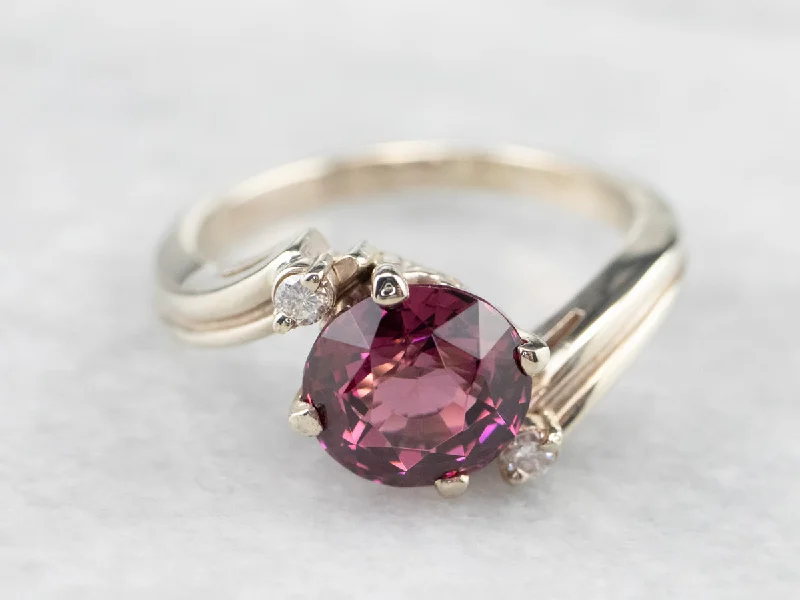 Wedding bands for women -Rhodolite Garnet Diamond White Gold Ring