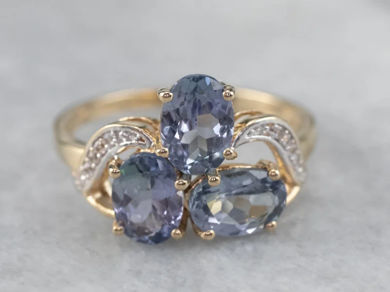 Custom platinum rings for women -Tanzanite White Sapphire Gold Ring