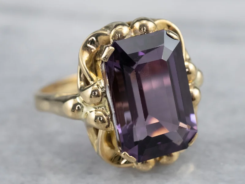 Gold stacking rings for women -Vintage Amethyst Solitaire Ring