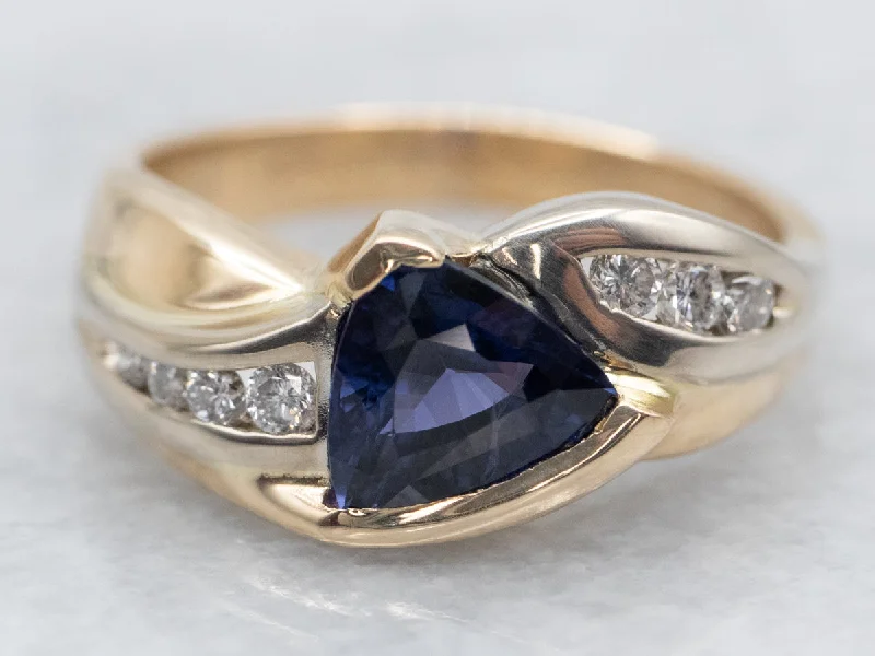 Large rings for women -Modern Gold Sapphire and Diamond Bypass Ring