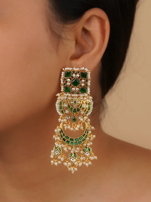 Cool earrings for women -Green Color Gold Plated Mishr Earrings - MR-E211WGR