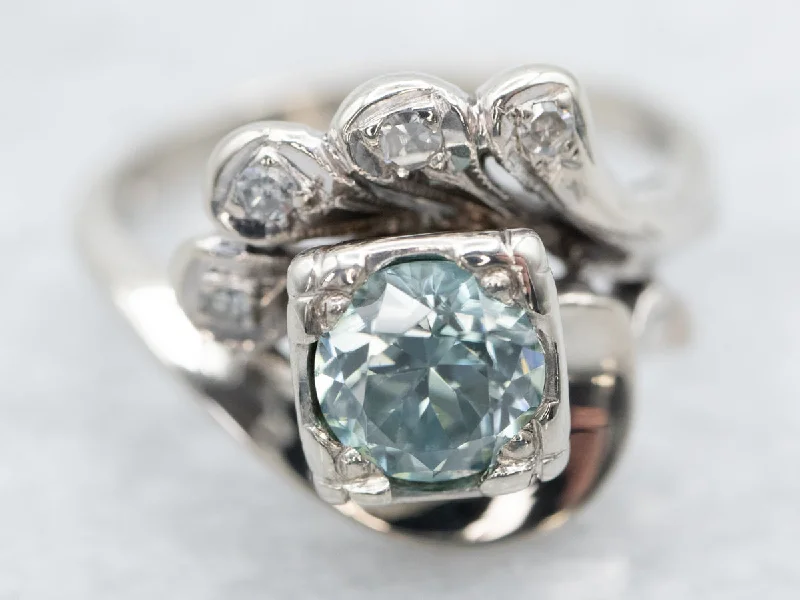 Multi-band rings for women -Retro Era Blue Zircon and Diamond Bypass Ring