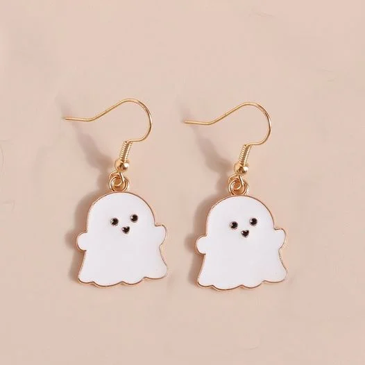 Double hoop earrings for women -Cute White Ghost Earrings