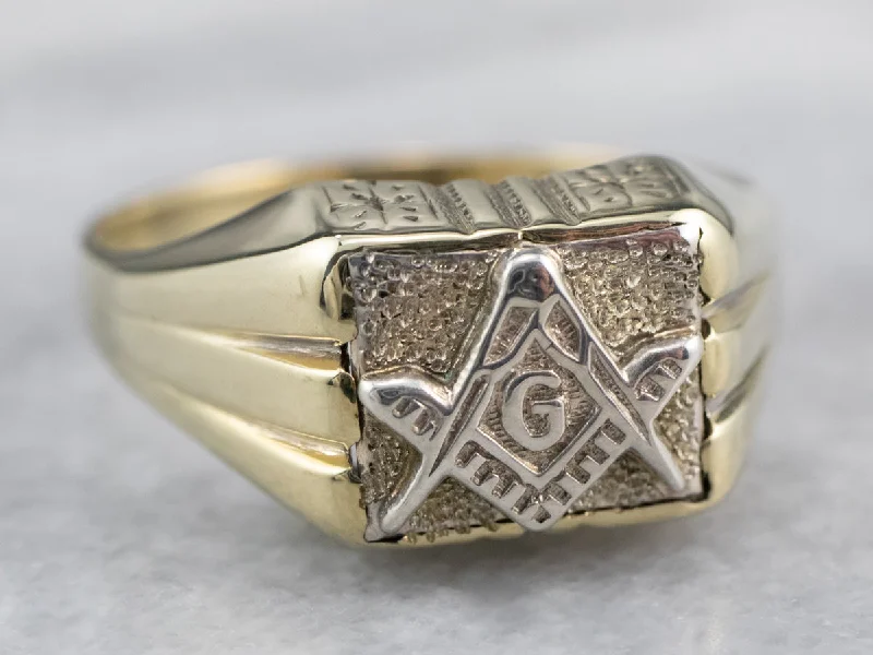 Vintage-inspired rings for women -Two Tone Gold Masonic Men's Ring