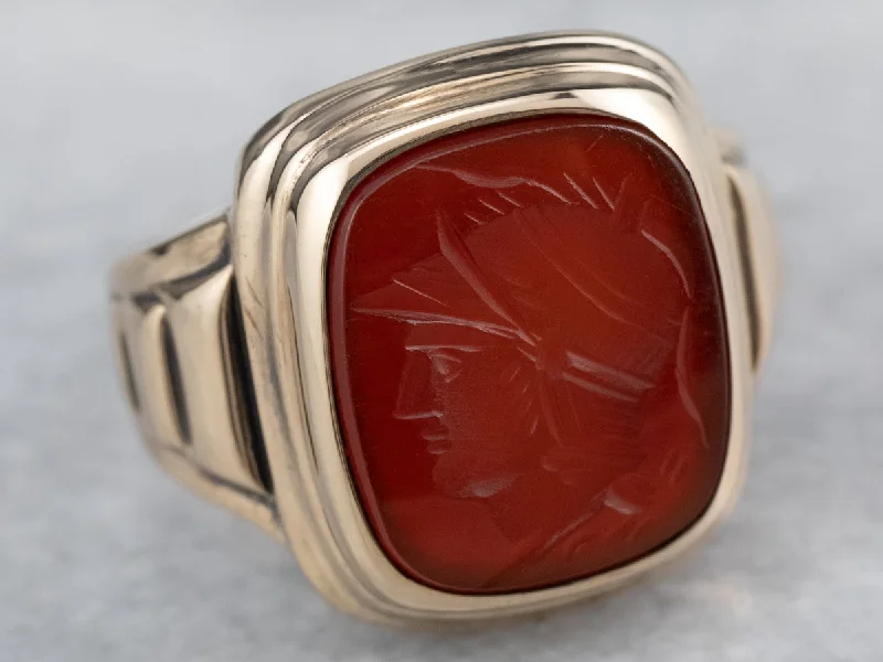 Simple platinum rings for women -Men's Vintage Gold Carnelian Intaglio Ring