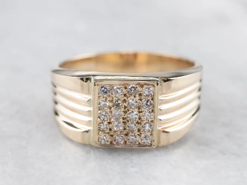 Gold-plated rings for women -Diamond Cluster Gold Statement Band Ring