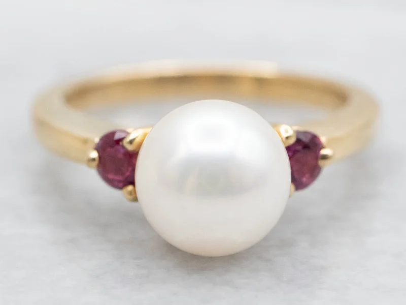 Classic rings for women -Saltwater Pearl and Ruby Ring