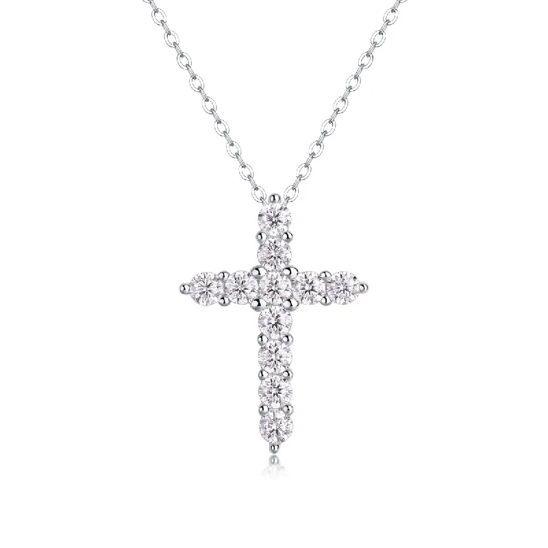 Gold-plated pendant necklaces for women -Elegant Cross Sterling Silver Inlay Moissanite Pendant Necklace