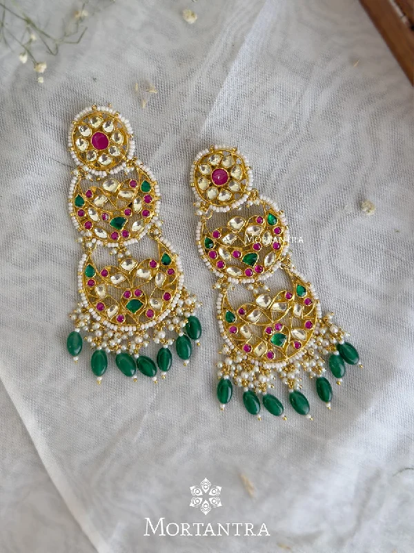 Single earring for women -Multicolor Gold Plated Jadau Kundan Earrings - ME75