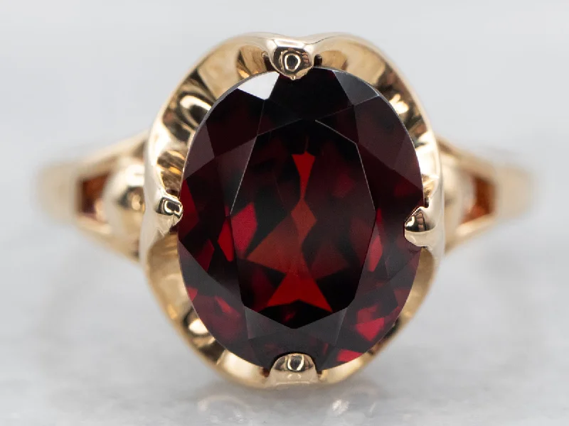 Modern rings for women -Yellow Gold Pyrope Garnet Solitaire Cocktail Ring