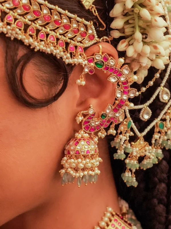 Everyday earrings for women -Multicolor Gold Plated Jadau Kundan Earrings - ME1200M