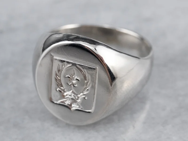 Chunky rings for women -Platinum Fleur de Lis Signet Ring