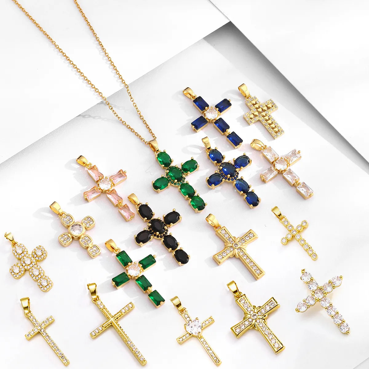 Crystal pendant necklaces for women -Ethnic Style Cross Stainless Steel Inlay Zircon Pendant Necklace