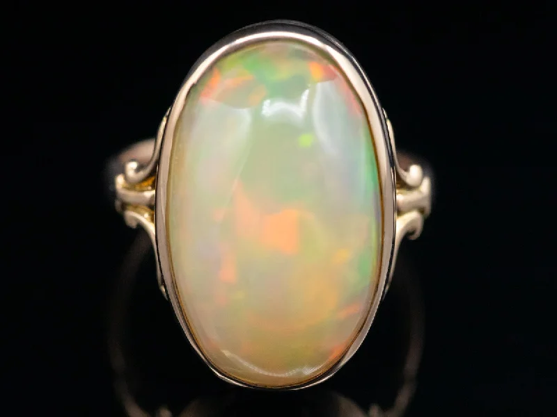 Birthstone rings for women -Antique Rose Gold Opal Solitaire Ring