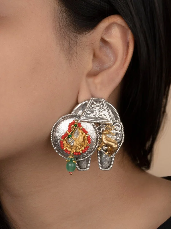 Heart-shaped stud earrings for women -Multicolor Tribal Earrings - EK-SFEAR279A