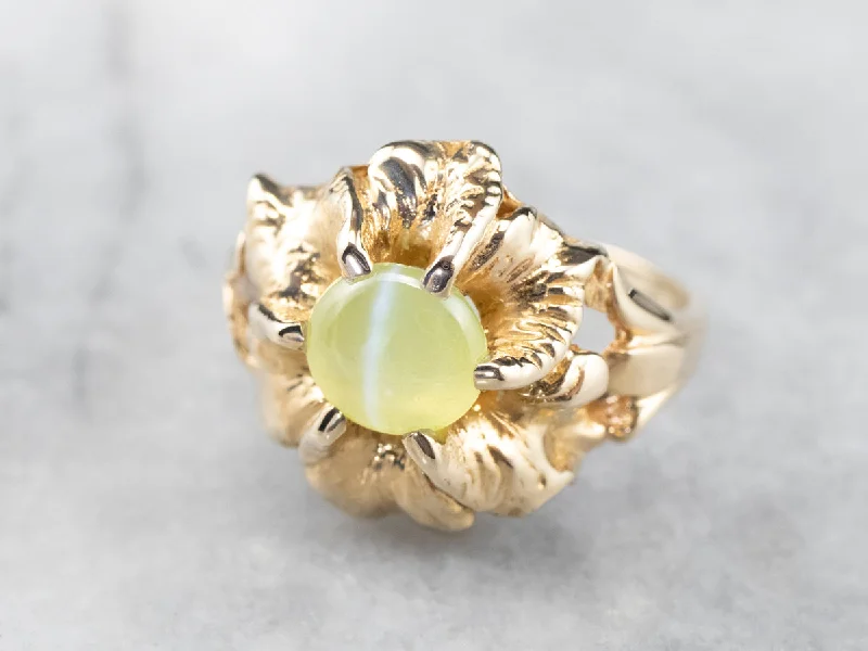 Eternity rings for women -Gold Flower Cat's Eye Chrysoberyl Ring