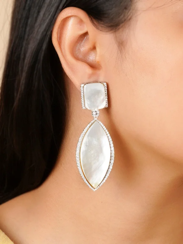 Small earrings for women -White Color Silver Plated Contemporary Earrings - CC-EAR11