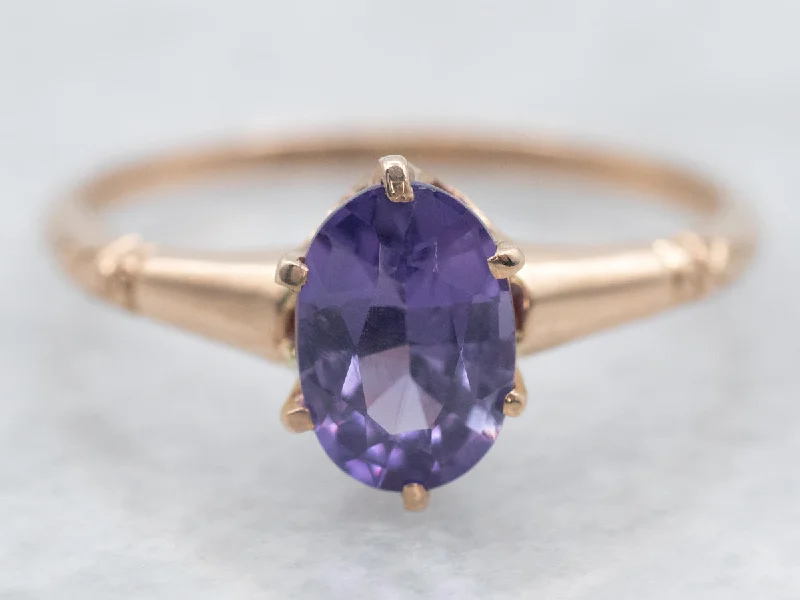 Infinity rings for women -Yellow Gold Oval Cut Purple Sapphire Solitaire Ring