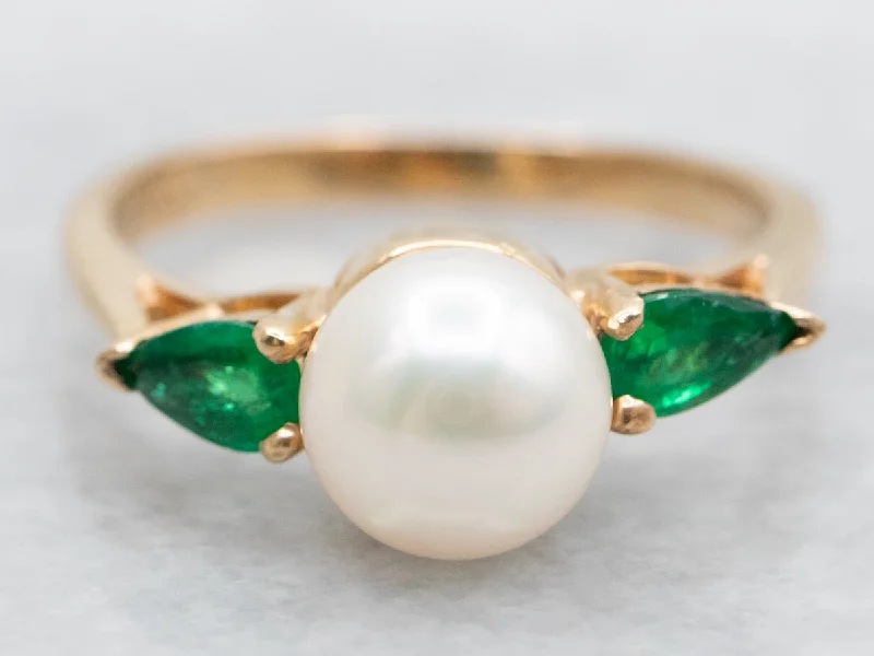 Infinity rings for women -Saltwater Pearl and Emerald Ring