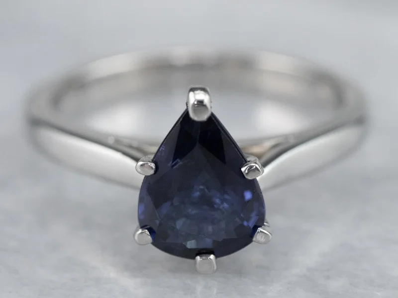 Fashionable rings for women -Pear Cut Sapphire Solitaire Platinum Ring