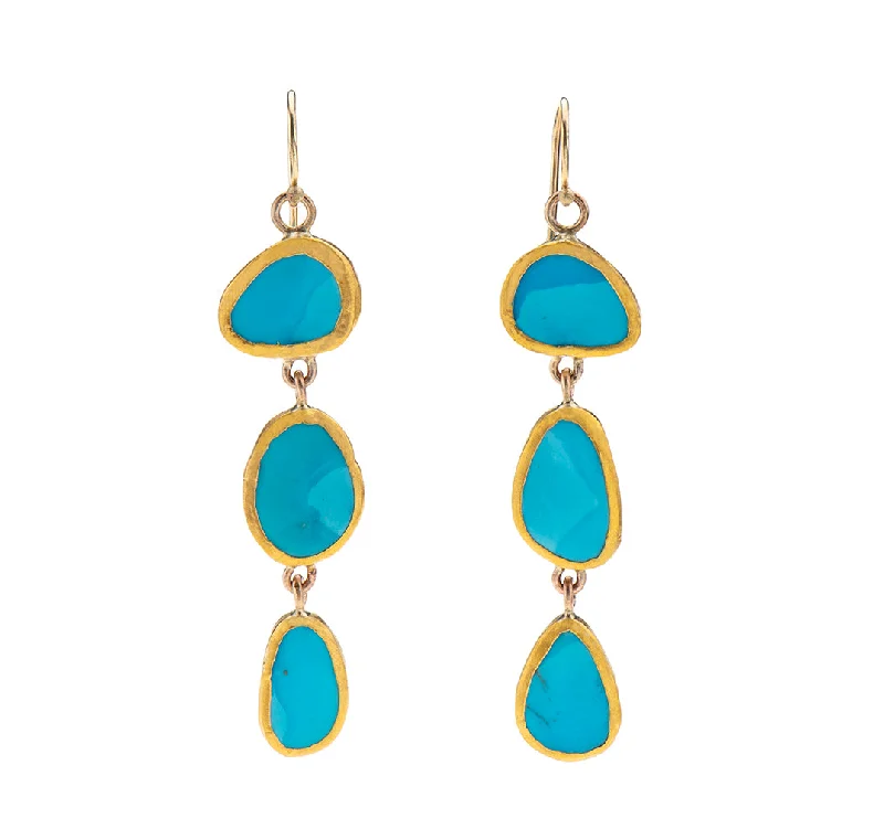 Rose gold earrings for women -Nava Zahavi Yellow Gold Triple Turquoise Drop Earrings