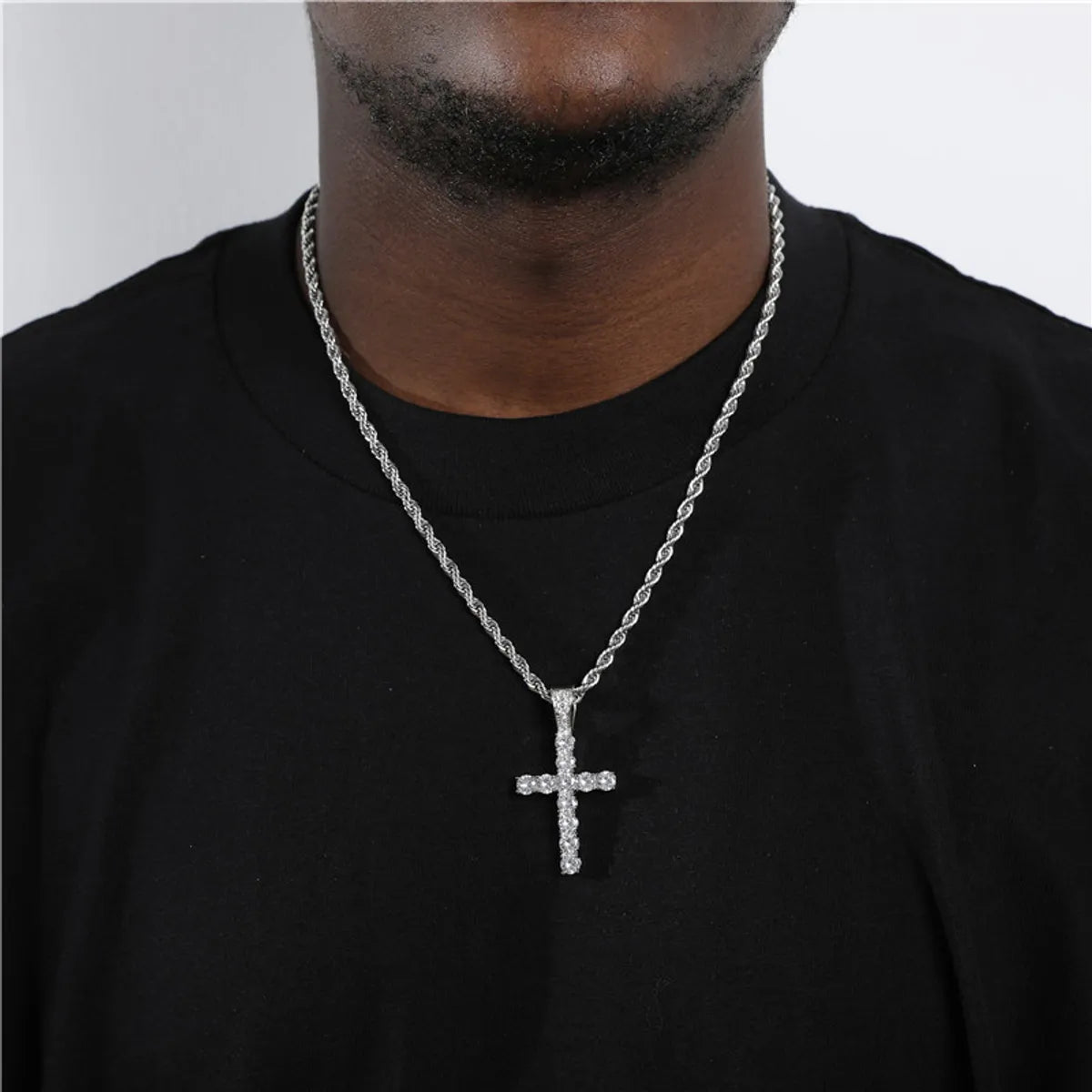 Chain necklaces for women -Hip-Hop Retro Cross 304 Stainless Steel Inlay Rhinestones Men'S