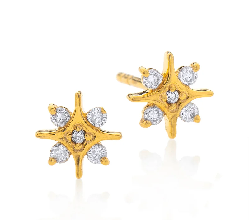 Art deco earrings for women -Nava Zahavi Star Diamonds Yellow Gold Stud Earrings