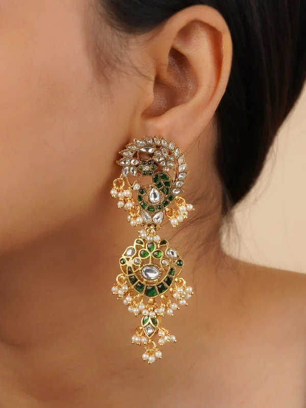 Three-layer earrings for women -Green Color Gold Plated Mishr Earrings - MR-E213WGR