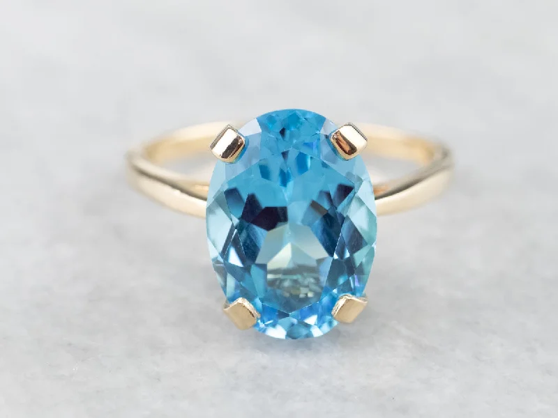 Fashion rings for women -Yellow Gold Blue Topaz Cocktail Ring