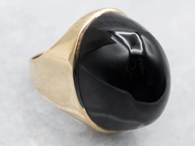 Minimalist rings for women -High Dome Black Onyx Solitaire Ring