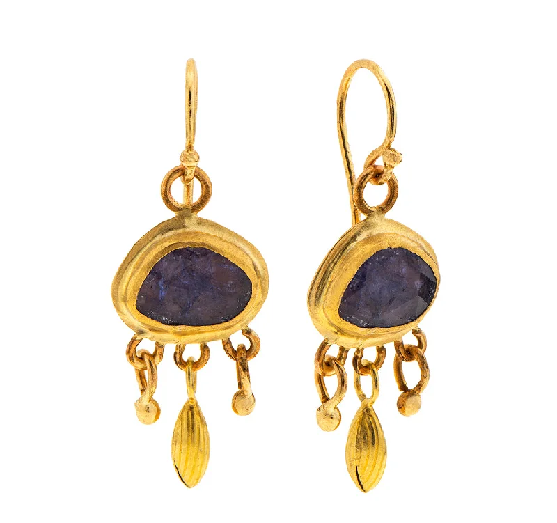 Ear cuff earrings for women -Nava Zahavi Yellow Gold Oval Tanzanite Drop Earrings