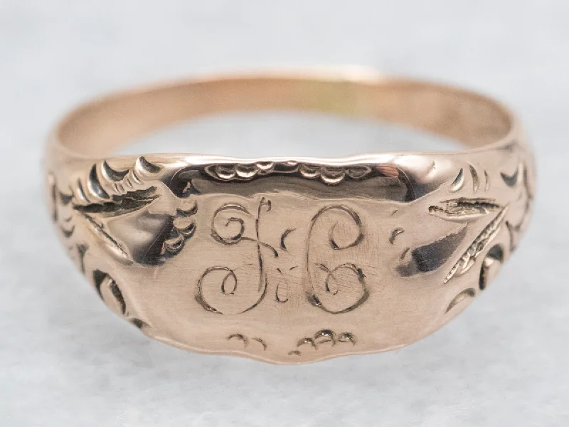 Statement rings for women -"H" Engraved Shield Shaped Signet Ring