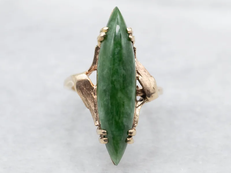 Custom-designed rings for women -Yellow Gold Marquise Cut Jade Solitaire Ring