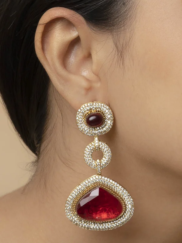 Elegant earrings for women -Red Color Gold Plated Moissanite Earings - MO-EAR16R