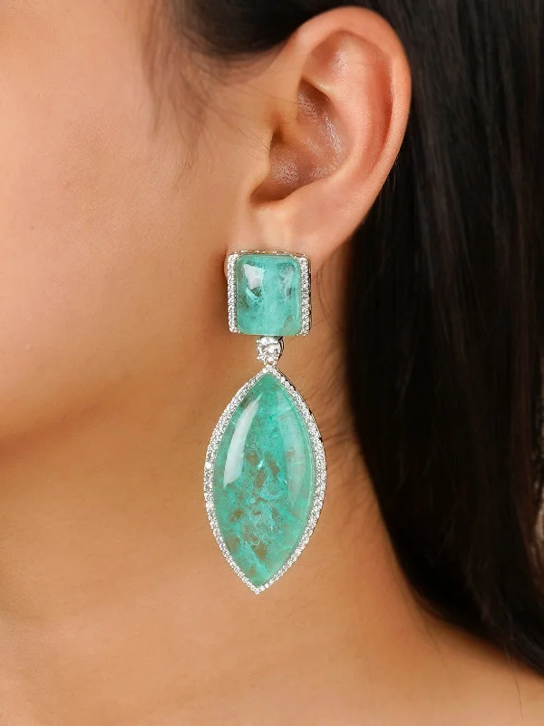 Trendy earrings for women -Green Color Silver Plated Contemporary Earrings - CC-EAR11GR