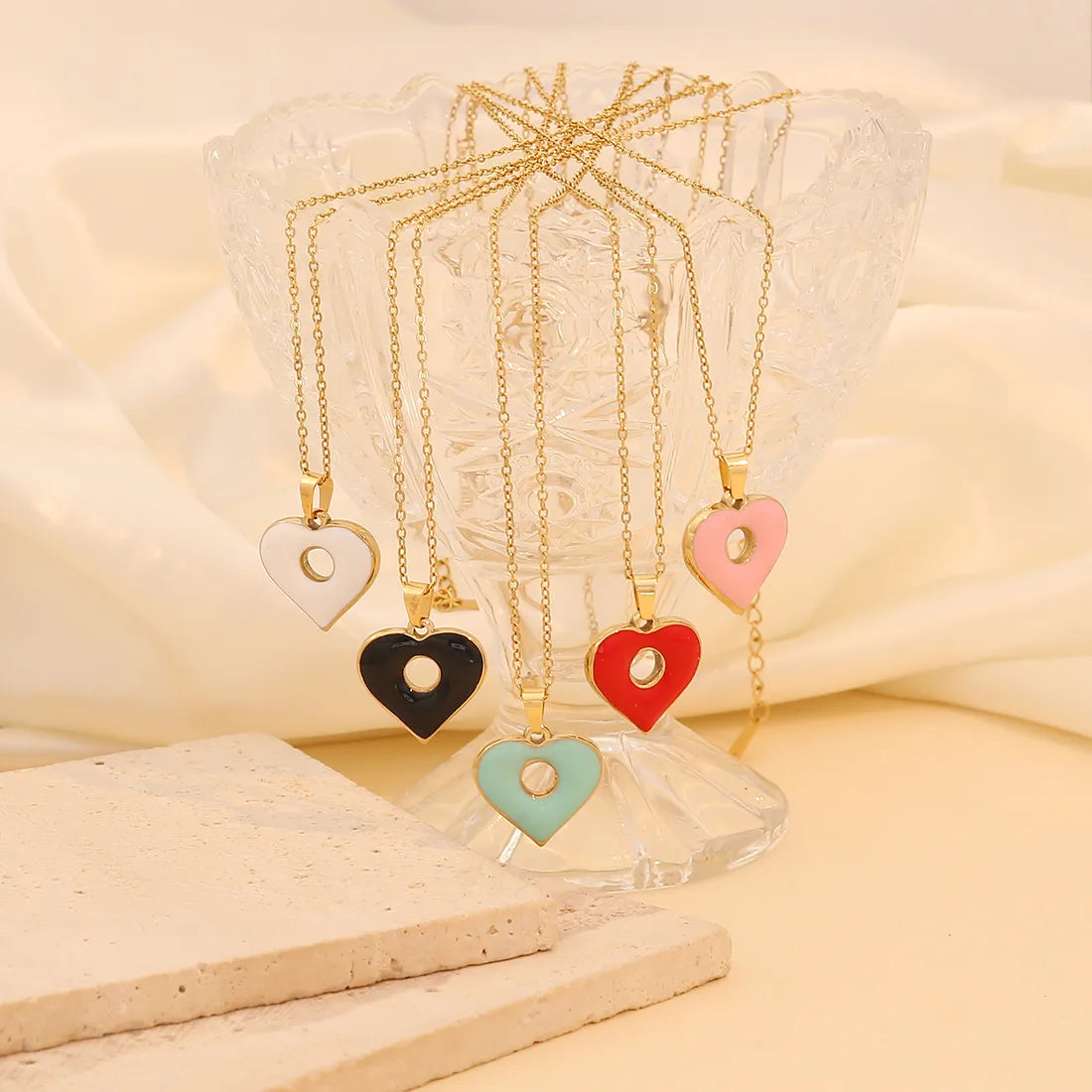 Heart necklaces for women -304 Stainless Steel Copper 18K Gold Plated Enamel Heart Shape