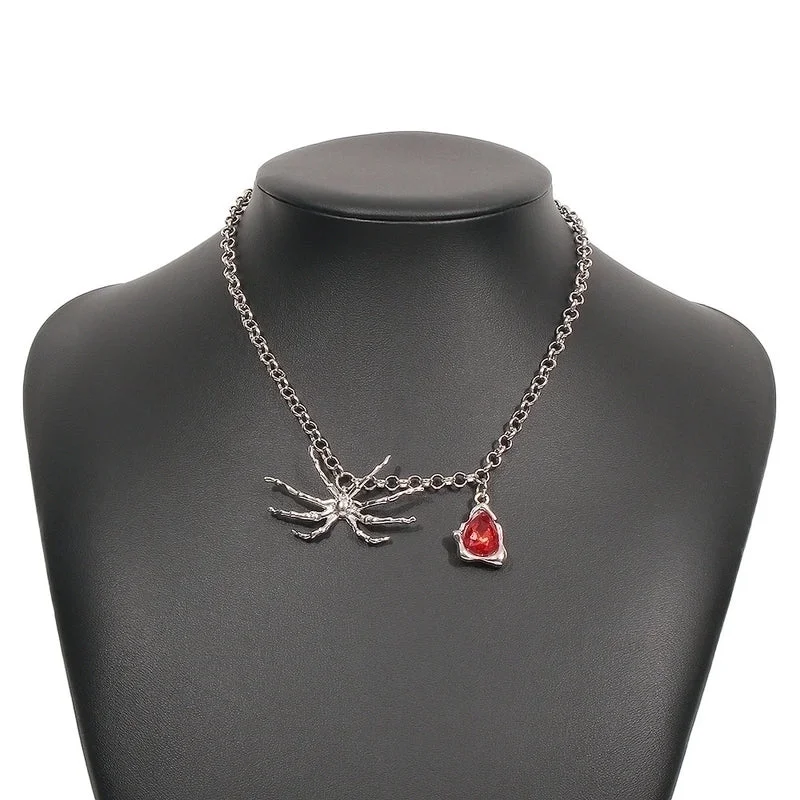 Women’s lock pendant necklaces -Cross-border Fashion Exaggerated Necklace Halloween Spider Ghost Design Sense Necklace Gothic Party Creative Necklace