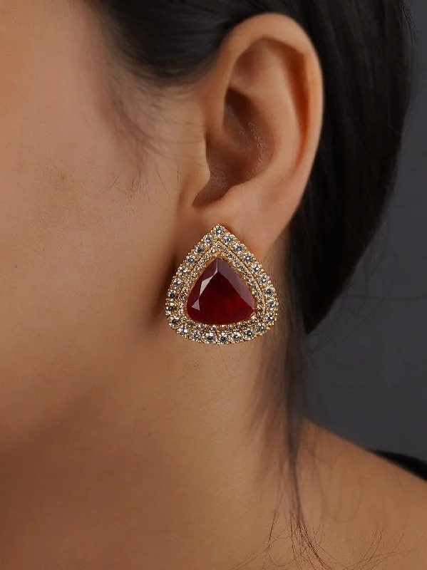 Unique earrings for women -Red Color Gold Plated Faux Diamond Earrings - CZEAR550R